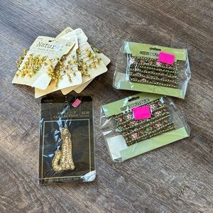 Lot of 7 Beaded Sequin Natural Trim And Cat Appliqué For Crafting Boho